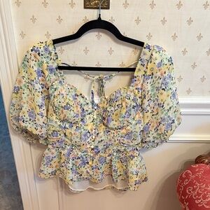 Astr Floral Puff Sleeve Blouse